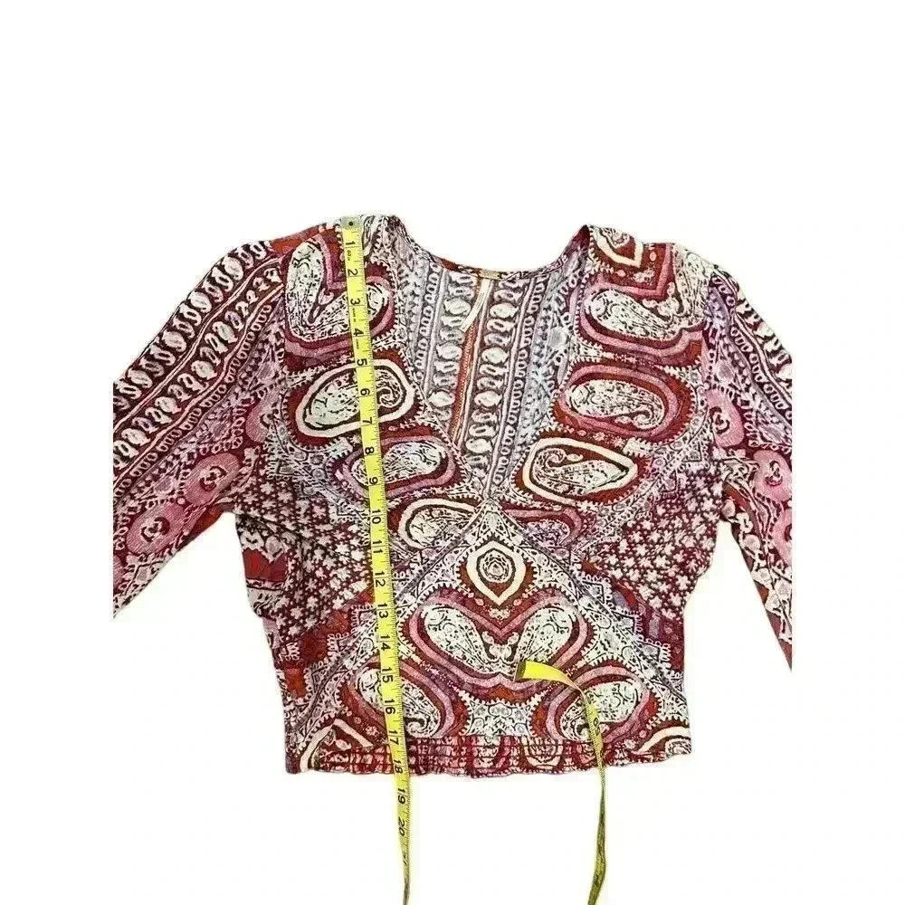 Free People Wild and Free Printed Paisley Long Sleeve Smocked Top Sz S